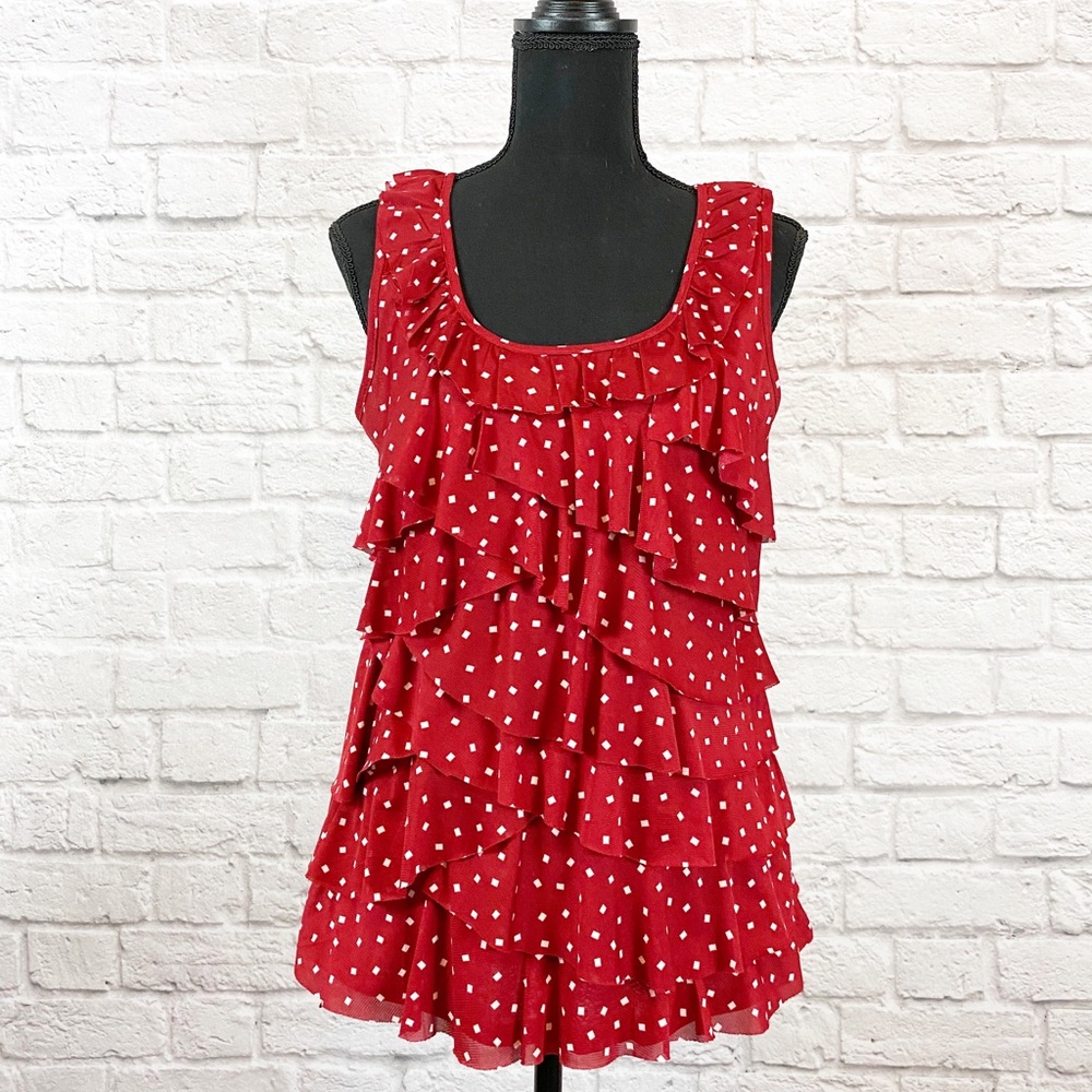 🌵Roz&Ali Polka Dot Ruffle Blouse